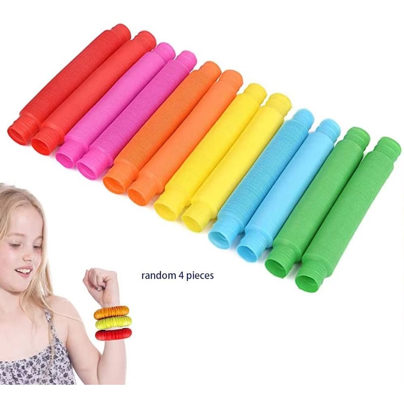 4Pack Mini Pop Tube Sensory Fidget Toys Colorful Building Stress Relief For Kids With Autism ADHD 6