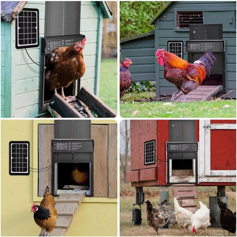 Solar Automatic Chicken Coop Door Auto Chicken Door With Timer Light Sensor USB Charging 4