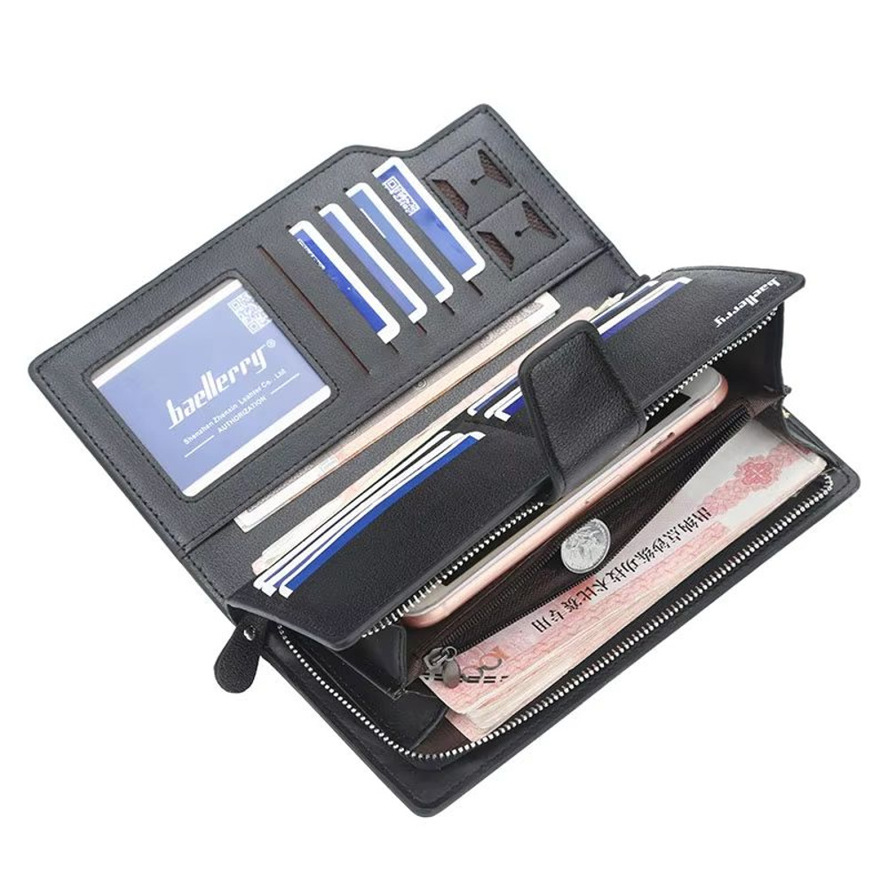 Baellerry Long Mens Wallet Large Capacity PU Leather Zipper Purse Card Holder 2