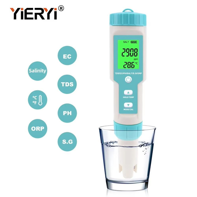 Yieryi Digital Water Quality Tester Professional TDS EC PH Meter With Salinity ORP SG Temperature 1