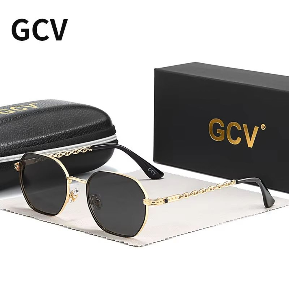 GCV Retro Womens Rectangular Metal Frame Sunglasses With Polaroid Lenses 0