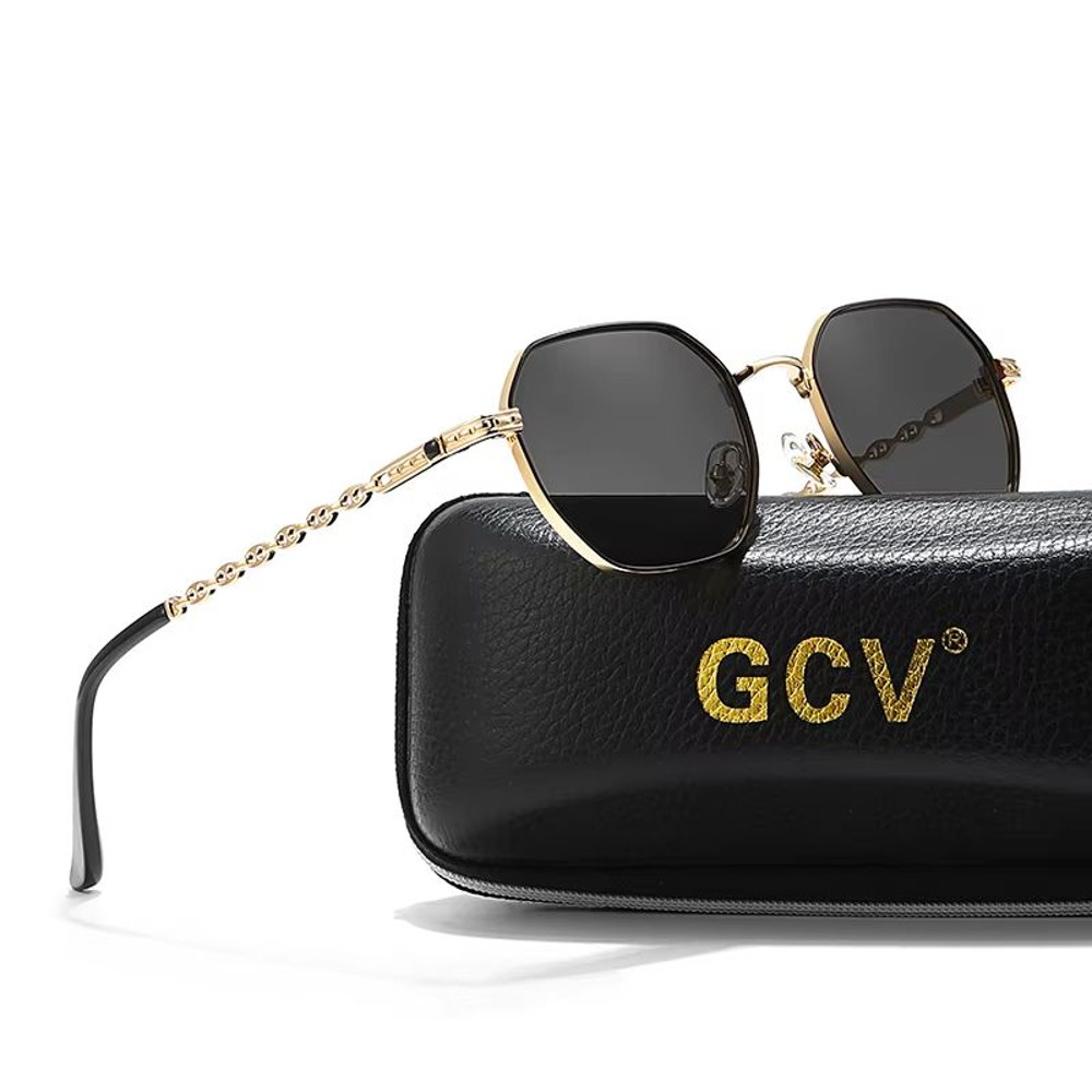 GCV Retro Womens Rectangular Metal Frame Sunglasses With Polaroid Lenses 1