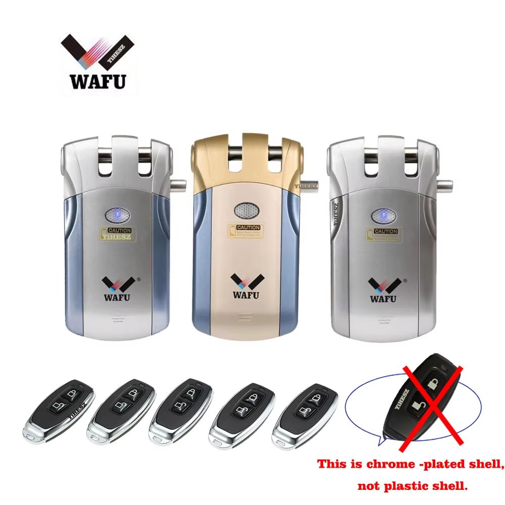 Wafu 019 Invisible Smart Door Lock 433MHz Remote Control Deadbolt With 5 ChromePlated Controllers 0