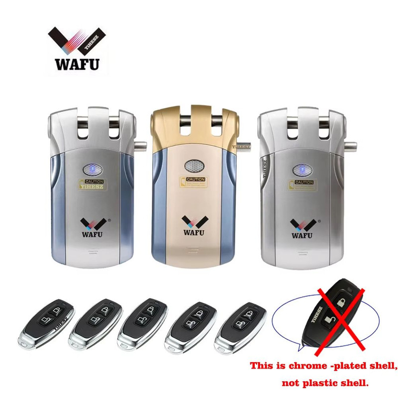 Wafu 019 Invisible Smart Door Lock 433MHz Remote Control Deadbolt With 5 ChromePlated Controllers 0