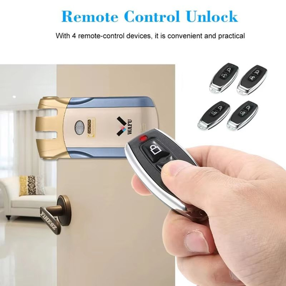 Wafu 019 Invisible Smart Door Lock 433MHz Remote Control Deadbolt With 5 ChromePlated Controllers 4