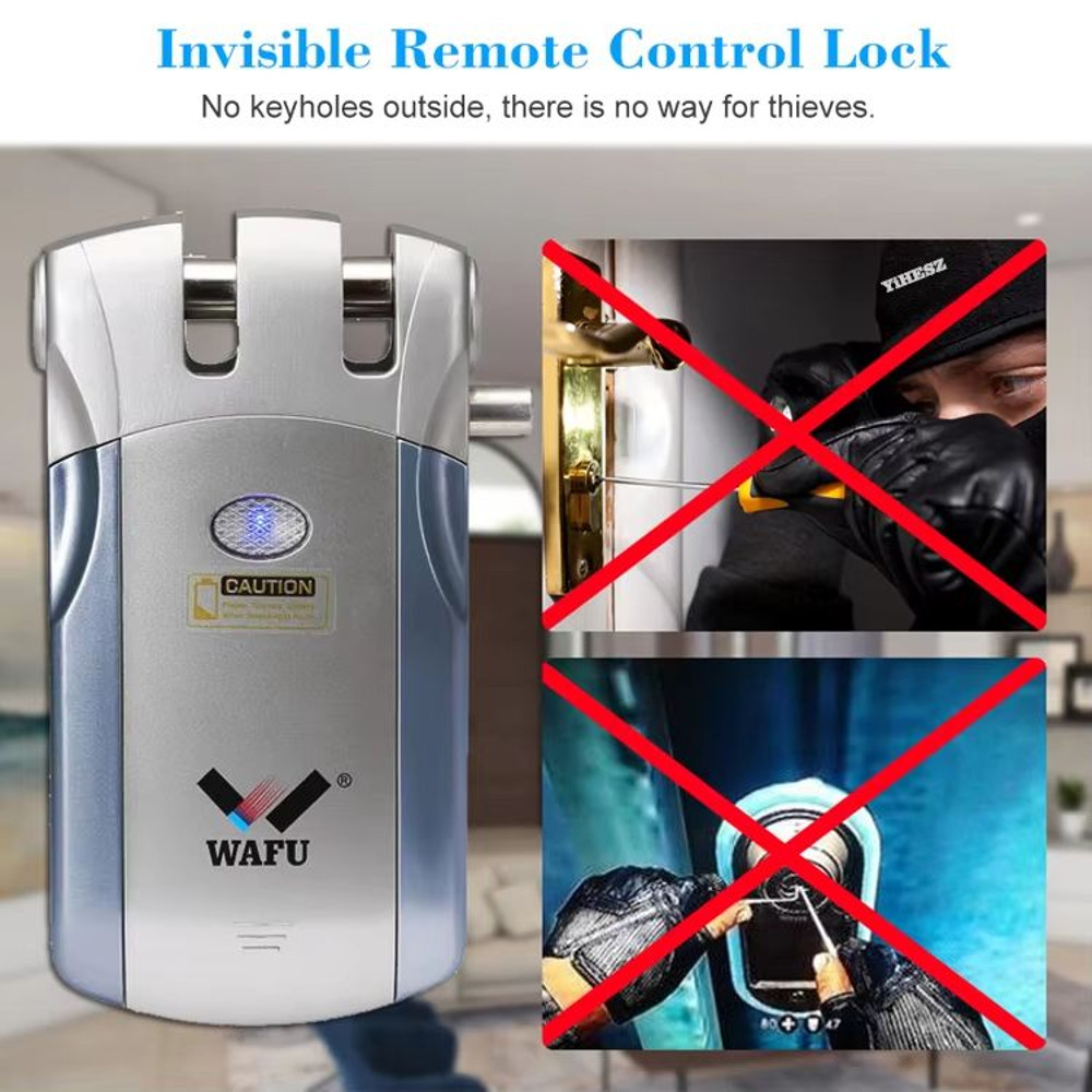 Wafu 019 Invisible Smart Door Lock 433MHz Remote Control Deadbolt With 5 ChromePlated Controllers 5