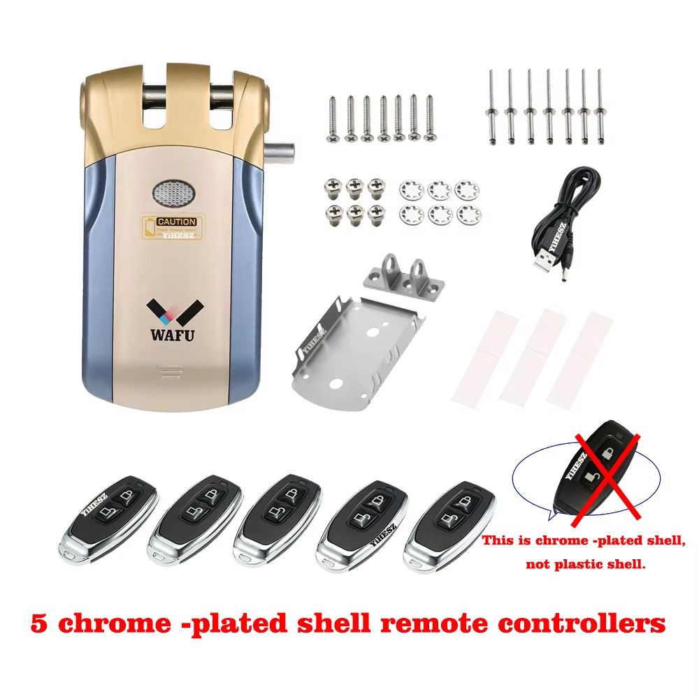 Wafu 019 Invisible Smart Door Lock 433MHz Remote Control Deadbolt With 5 ChromePlated Controllers 6