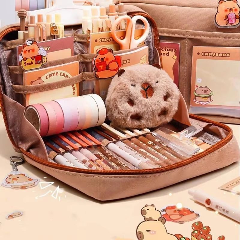 CapyCharm Capybara Stationery Set Cute Pencil Case With Pens Rulers Sticky Notes Accessories For 3