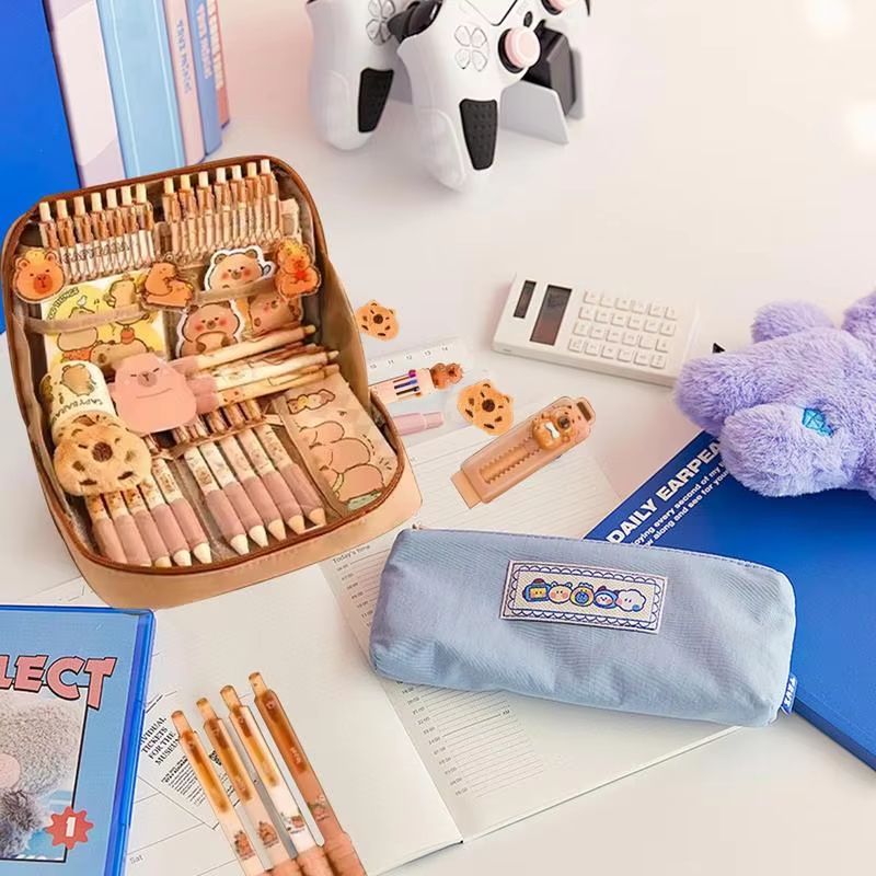 CapyCharm Capybara Stationery Set Cute Pencil Case With Pens Rulers Sticky Notes Accessories For 5