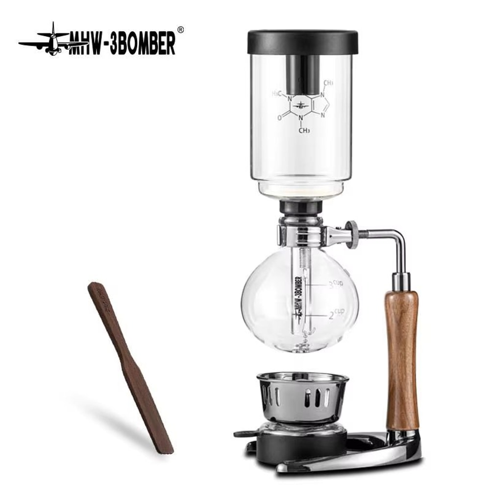 MHW3BOMBER Japanese Siphon Coffee Maker Premium Vacuum Brewer With Wooden Handle 13 Cup Glass Drip 0