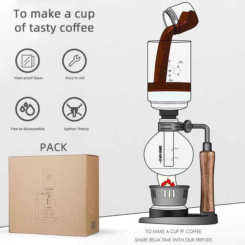 MHW3BOMBER Japanese Siphon Coffee Maker Premium Vacuum Brewer With Wooden Handle 13 Cup Glass Drip 2