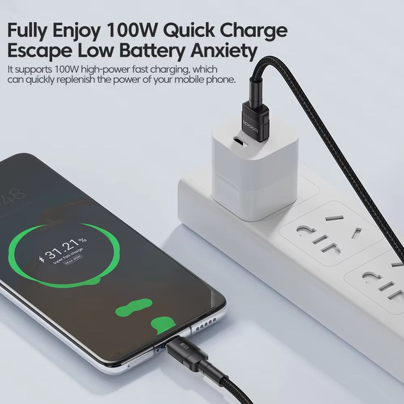 Toocki 100W USB TypeC Fast Charging Cable  6A HighSpeed Data Cable For Samsung Xiaomi Huawei OnePlu 1