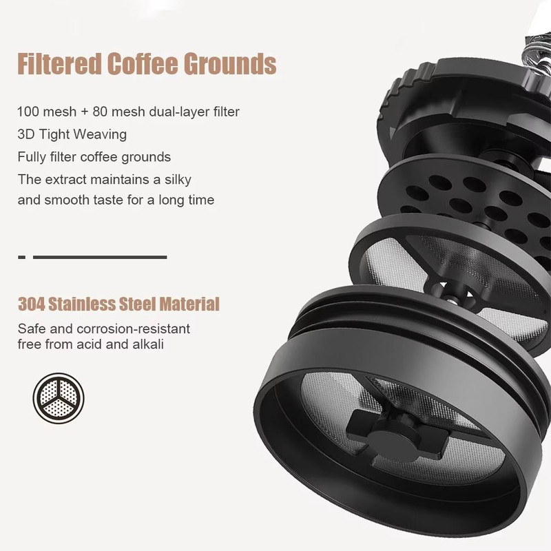 DoubleWalled Stainless Steel French Press Coffee Maker  2Layer Filter Vacuum Insulated Brewer For H 4