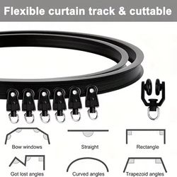 flexible bendable curtain track system – heavy-duty ceiling or wall mount curved rail for rvs and room dividers