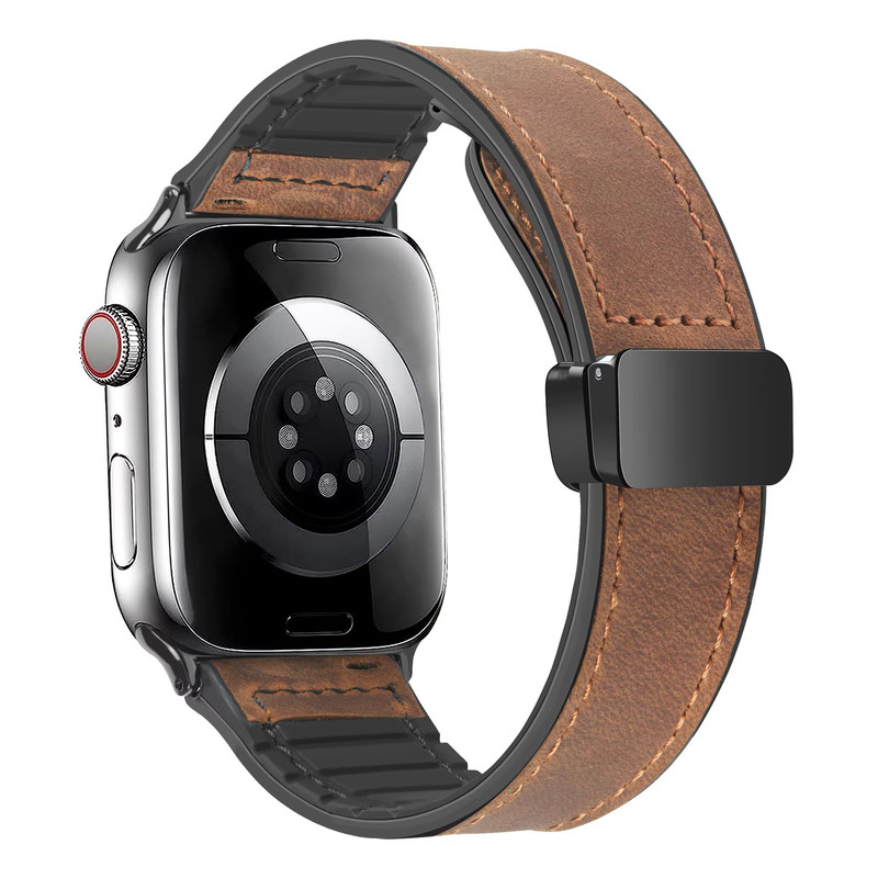 Luxury Leather Silicone Band For Apple Watch Ultra 10 9 8 SE Mens Hybrid Bracelet Strap For IWatch 8
