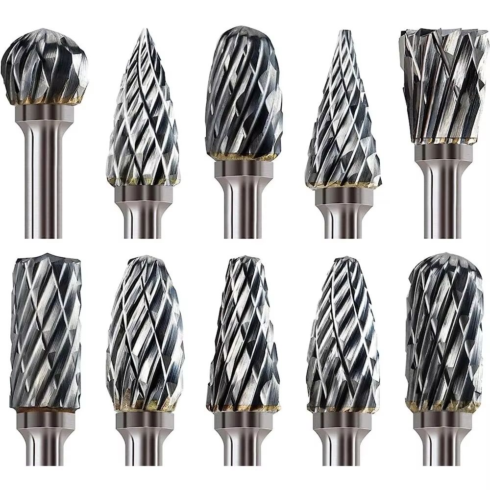 PrecisionPro Tungsten Carbide Rotary Burr Set  10Piece DoubleCut Grinding  Carving Tools For Dremel 0
