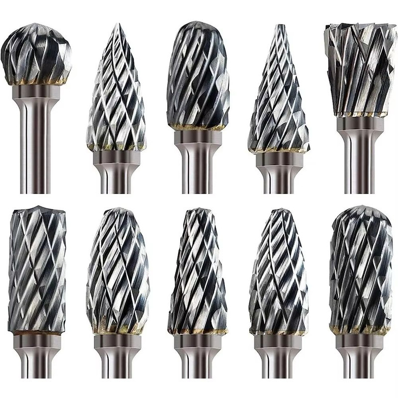PrecisionPro Tungsten Carbide Rotary Burr Set  10Piece DoubleCut Grinding  Carving Tools For Dremel 0