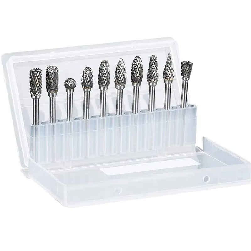 PrecisionPro Tungsten Carbide Rotary Burr Set  10Piece DoubleCut Grinding  Carving Tools For Dremel 7