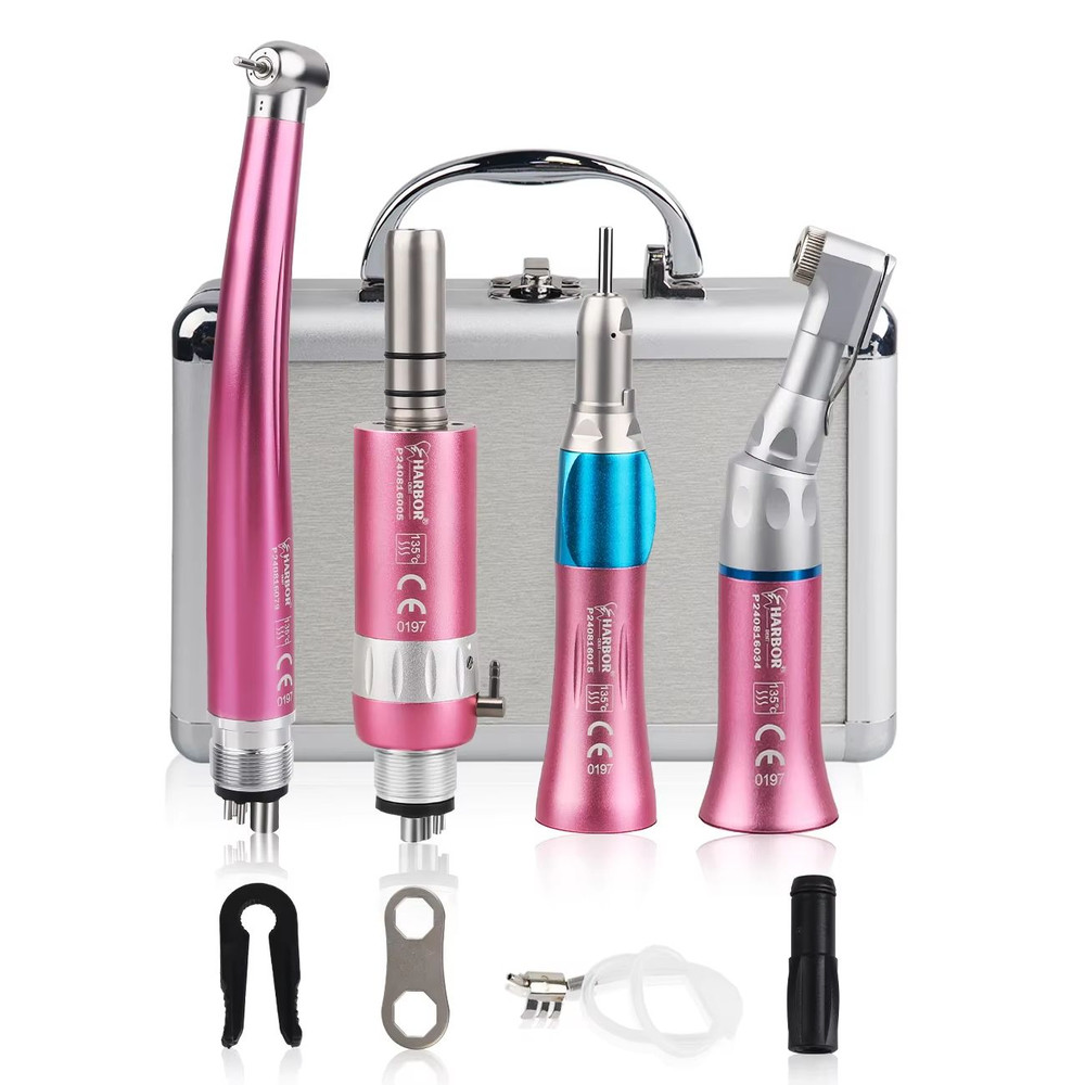 4Piece Professional Dental Handpiece Set High Low Speed Air Turbine Kit With Contra Angle Straigh 0
