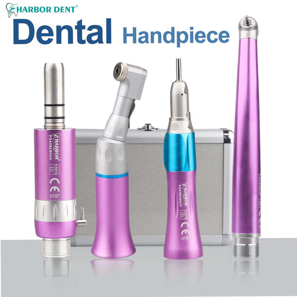 4Piece Professional Dental Handpiece Set High Low Speed Air Turbine Kit With Contra Angle Straigh 1