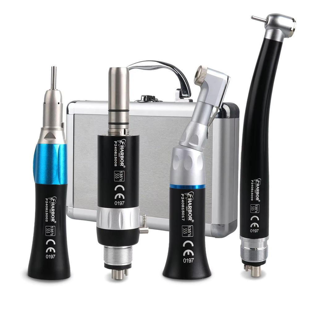 4Piece Professional Dental Handpiece Set High Low Speed Air Turbine Kit With Contra Angle Straigh 2