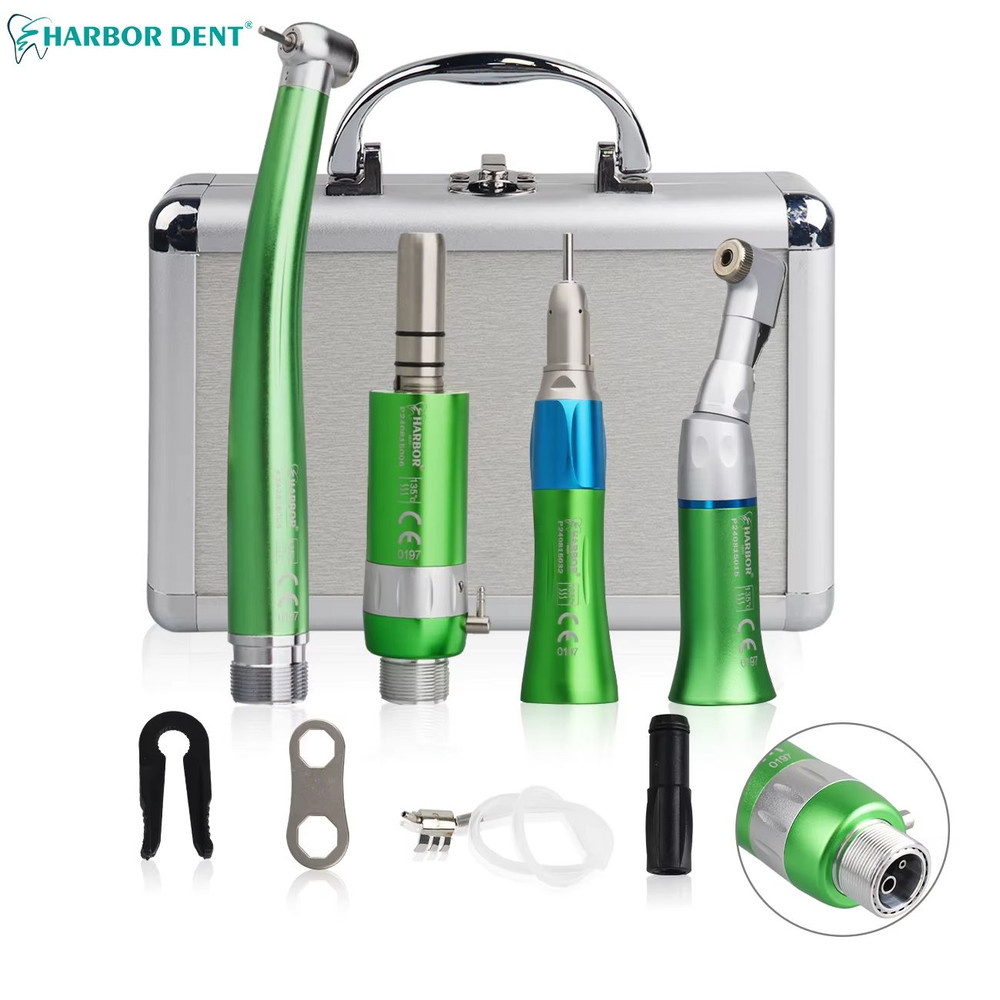 4Piece Professional Dental Handpiece Set High Low Speed Air Turbine Kit With Contra Angle Straigh 3