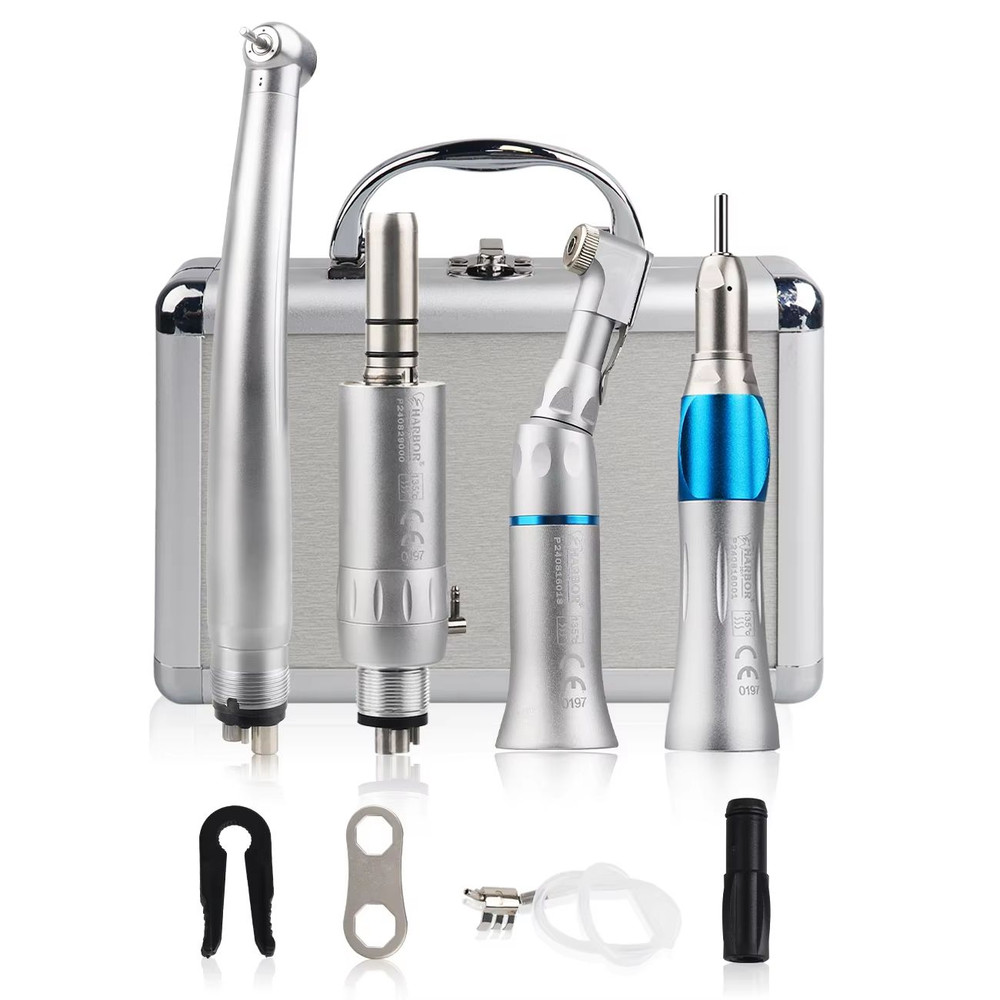 4Piece Professional Dental Handpiece Set High Low Speed Air Turbine Kit With Contra Angle Straigh 5