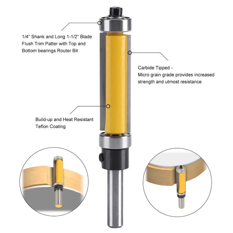Flush Trim Router Bit With Top And Bottom Bearing 14 Inch Shank Precision Woodworking Cutter 0
