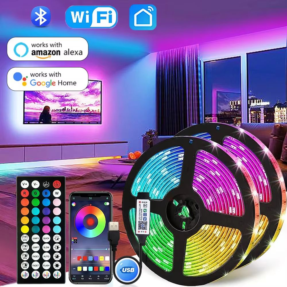 Smart RGB LED Strip Lights With Bluetooth WiFi App Control 5V USB Powered 5050 Backlight For TV R 0