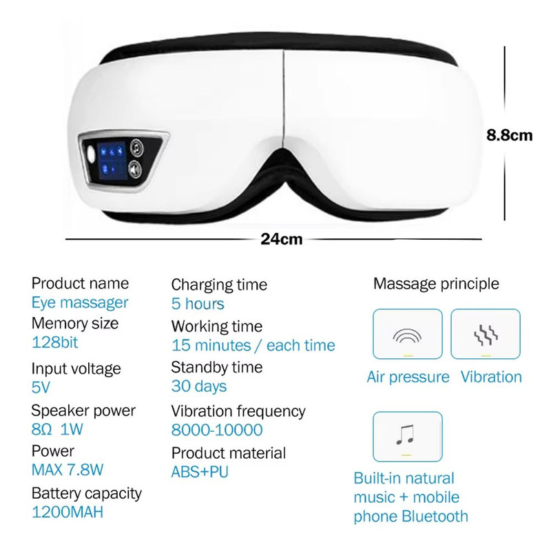 6D Smart Eye Massager With Heat Air Compression  Bluetooth Music 2