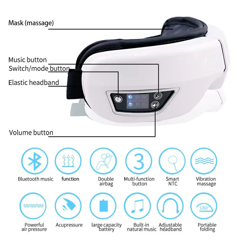 6D Smart Eye Massager With Heat Air Compression  Bluetooth Music 5