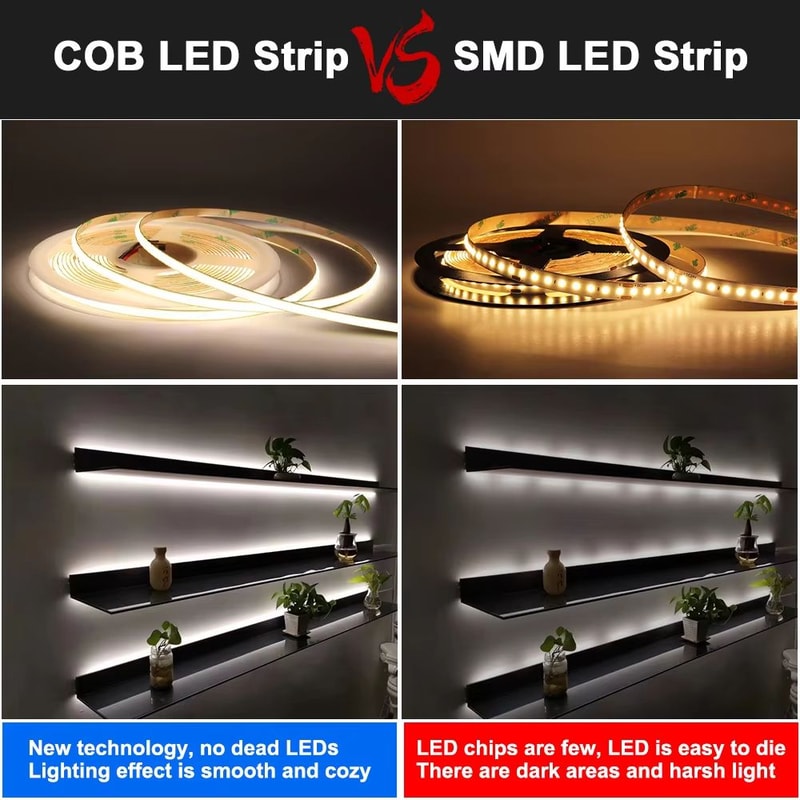 High Brightness COB LED Strip Light 12V24V DC Flexible RA90 Tape Lighting Bar For DIY Home And Car 3
