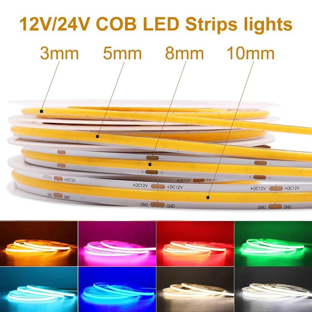 Flexible COB LED Strip Light 12V24V  High Brightness Dotless Tape Lighting For Home Auto And DIY De 0