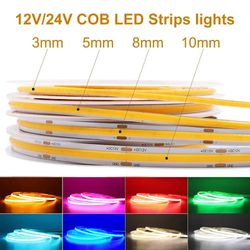 flexible cob led strip light 12v/24v – high brightness dotless tape lighting for home, auto, and diy decor