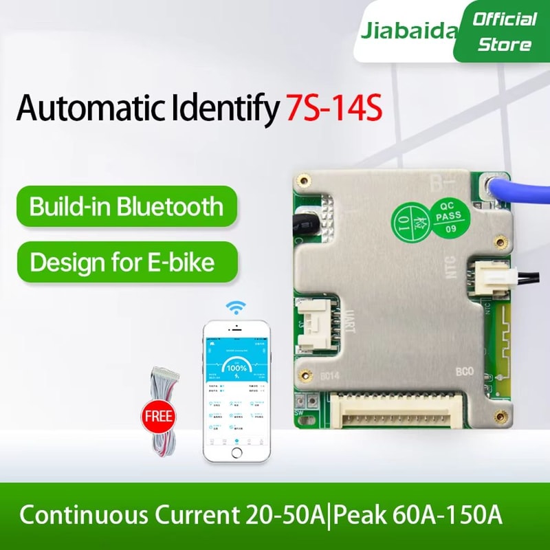 JiaBaiDa Smart Battery Management System 7S14S 20A30A Intelligent BMS For 24V 36V 48V LFP NMC Bat 0