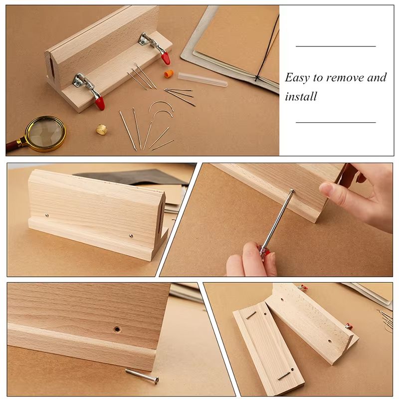 MIUSIE Wooden Leather Stitching Clamp HandStitched Sewing Tool For DIY Leather Craft 3