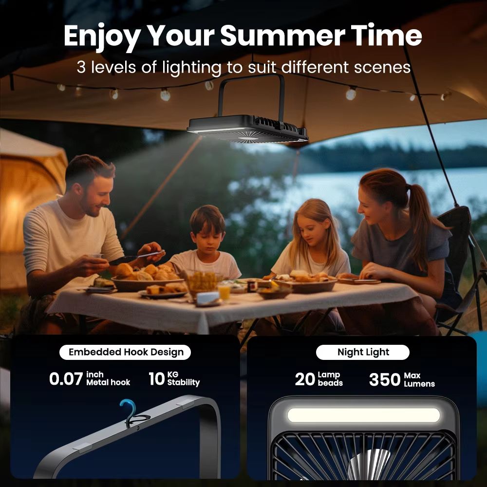 Warmco D4 Rechargeable Camping Fan With LED Light  20000mAh Battery 48H Runtime  Quiet 8 Cooling Po 2