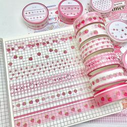minkys fruit washi tape set – 6pcs cute strawberry & apple decorative tape for journaling, scrapbooking & school station