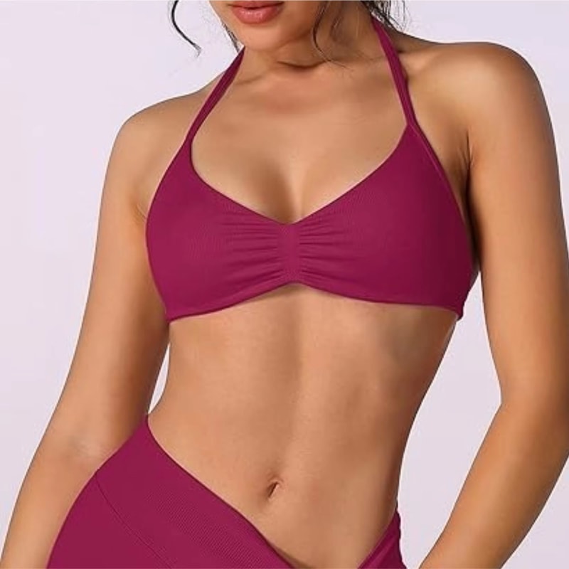 FlexEase Strappy Sports Bra Seamless HighSupport Yoga Top With Thin Halter Straps For Women 4