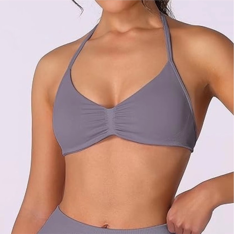 FlexEase Strappy Sports Bra Seamless HighSupport Yoga Top With Thin Halter Straps For Women 13