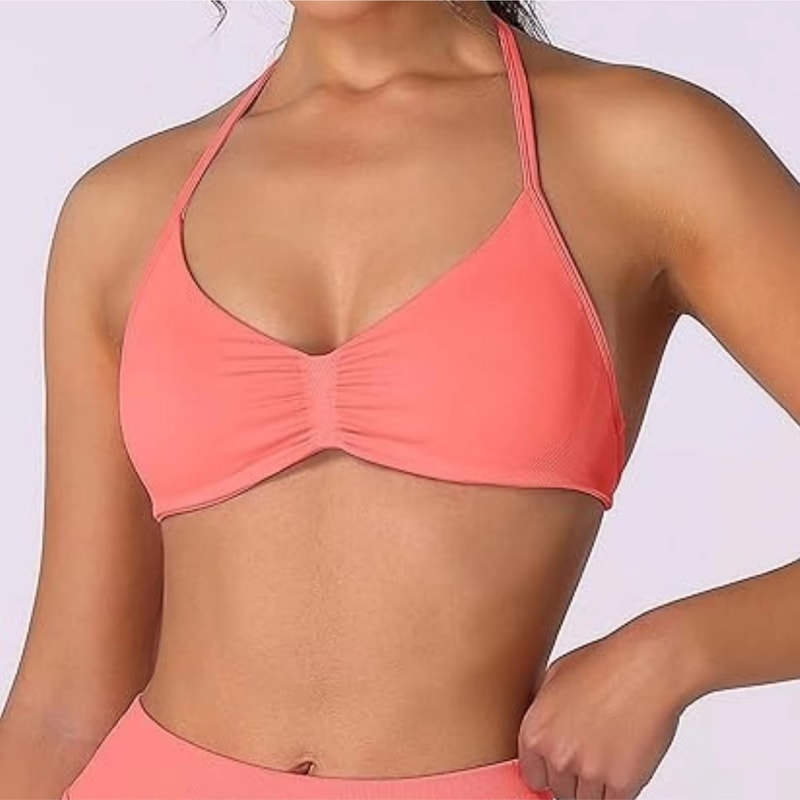 FlexEase Strappy Sports Bra Seamless HighSupport Yoga Top With Thin Halter Straps For Women 15