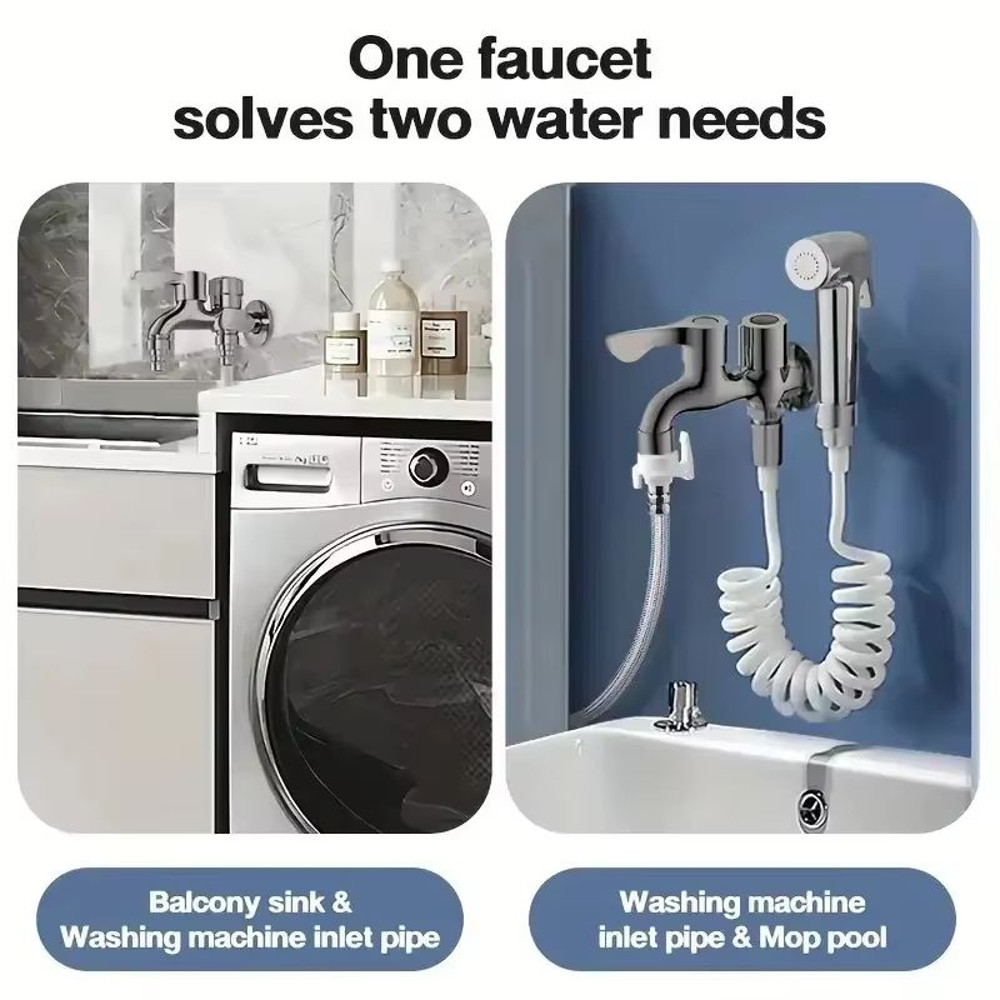 AquaFlow Dual Outlet Stainless Steel Faucet 12 Double Control Water Tap For Bathroom Bidet Laundr 4