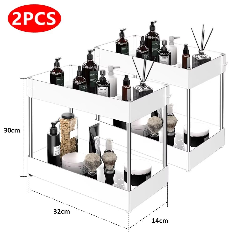 TidyMax 2Tier Under Sink Organizer Sliding Cabinet Storage Rack With Hooks Hanging Cup For Bathro 12