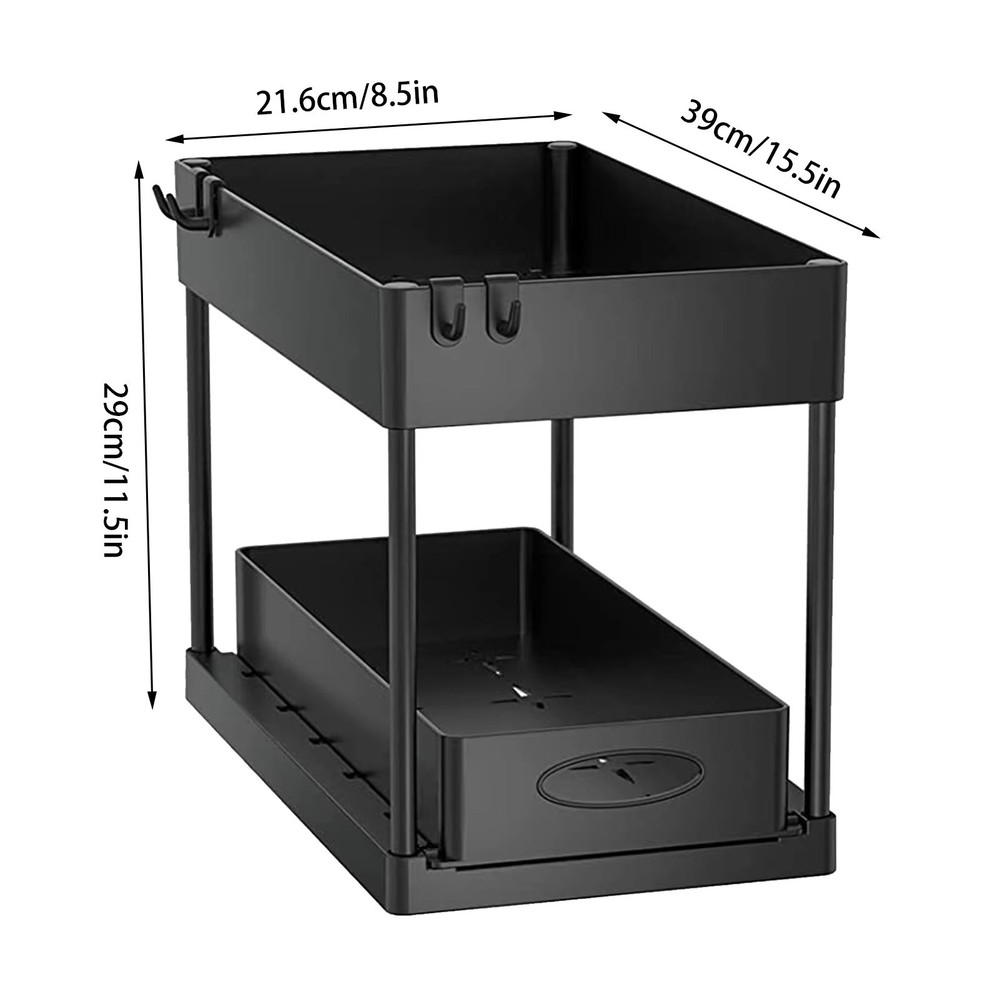 TidyMax 2Tier Under Sink Organizer Sliding Cabinet Storage Rack With Hooks Hanging Cup For Bathro 5