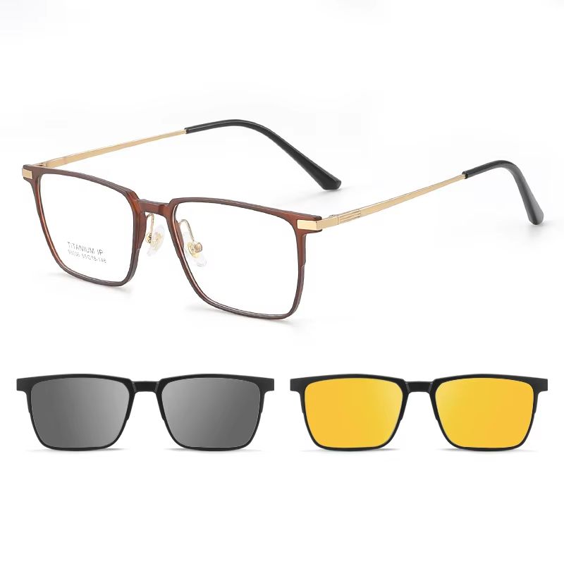 VIZION 3in1 Pure Titanium Glasses Frame Full Rim Square Eyewear With Polarized ClipOn Sunglasses 8