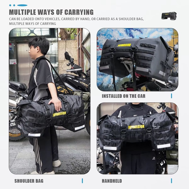 MotoTrek Waterproof Motorcycle Rear Seat Bag 20L100L Expandable Travel Tail Bag Helmet Storage Fo 1