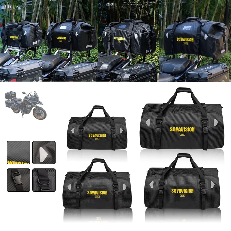 MotoTrek Waterproof Motorcycle Rear Seat Bag 20L100L Expandable Travel Tail Bag Helmet Storage Fo 2