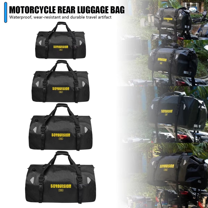 MotoTrek Waterproof Motorcycle Rear Seat Bag 20L100L Expandable Travel Tail Bag Helmet Storage Fo 3
