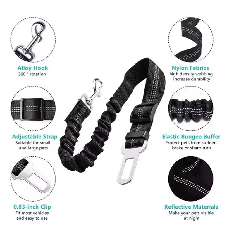 PawGuard Adjustable Dog Car Seat Belt Elastic Safety Leash For Pets With Buffer Shock Absorption 1