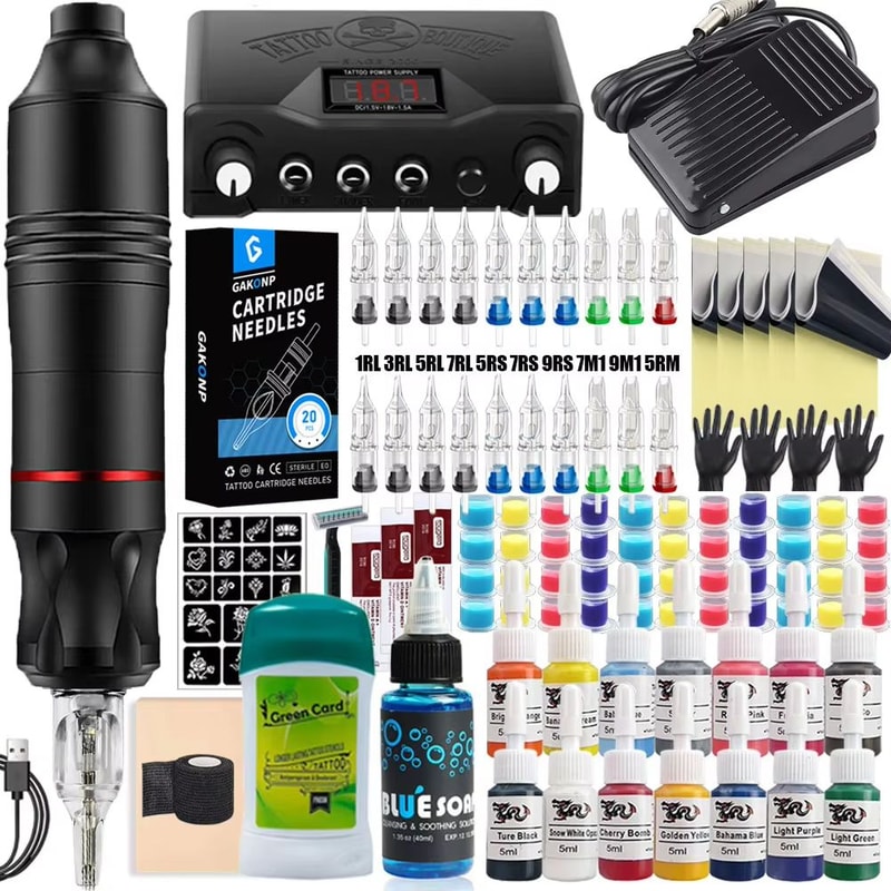 Professional Rotary Tattoo Machine Kit Complete Tattoo Pen Set With Power Supply Needles 0